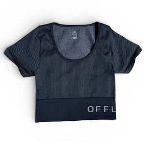 Aerie Offline Seamless Ribbed Crop Tee Gym Yoga Workout Top Black Medium